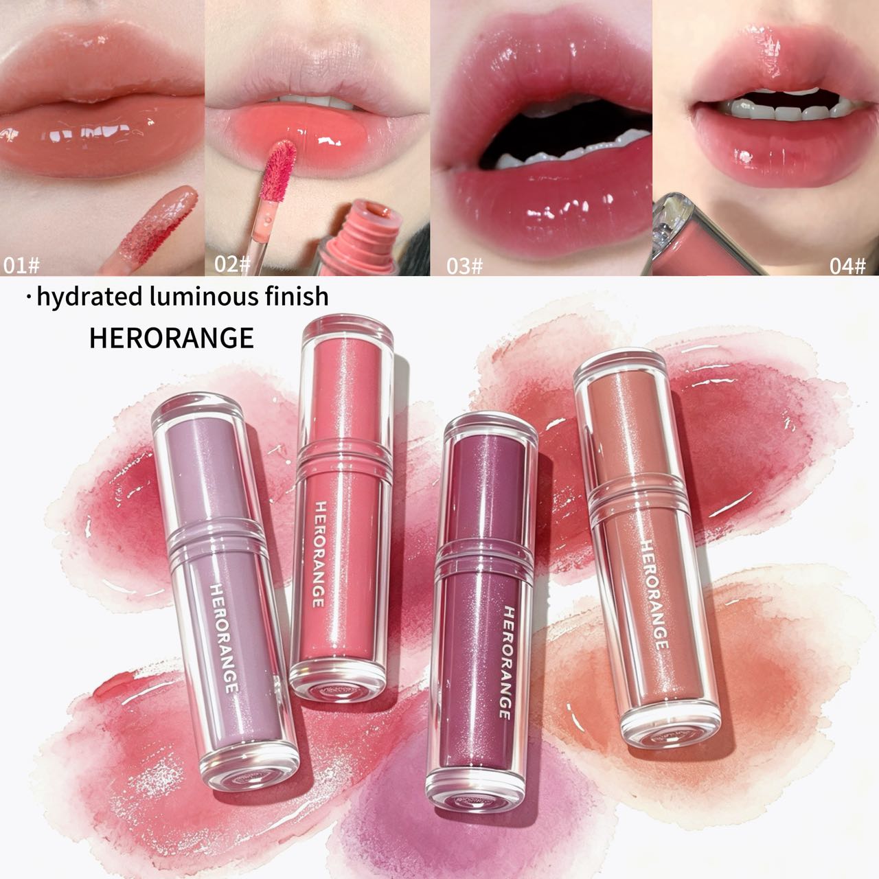 Lip Tint Korean - Herorange Erfrischender Spiegel-Lipgloss Feuchtigkeitsspendender Glanz-Lippenstift Nicht-Klebend