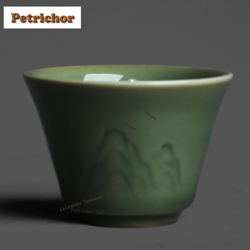 Celadon Ceramic Cup - 50ml Yue Kiln Celadon Relief Teetasse