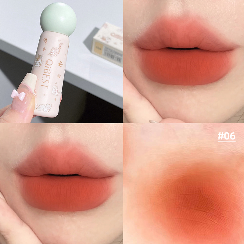 Lip Tint Korean - QIBEST Süßer samtmatter Lippenschlamm, wasserfest, antihaftbeschichtet,